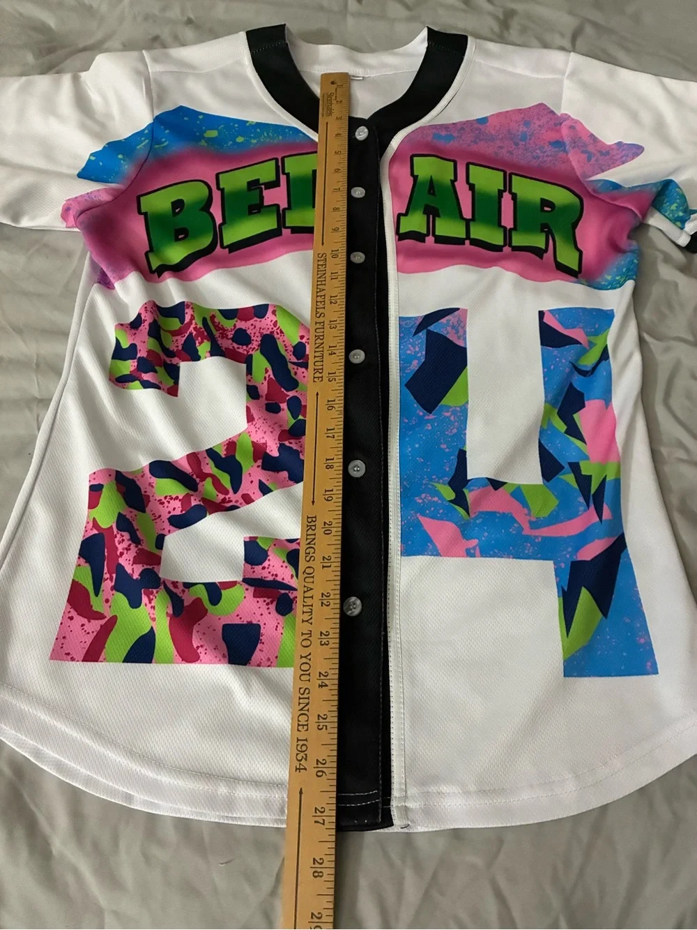 Bel-Air White Graphic Baseball Jersey - Multicolor Print